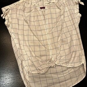 Madewell checked white and blue short sleeve blouse